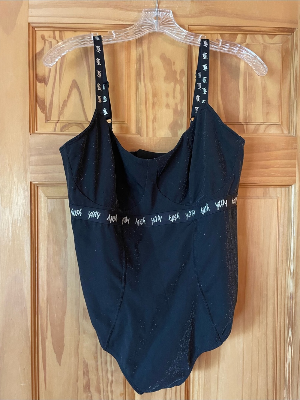 YITTY Black Glitter Logo Bustier Bodysuit